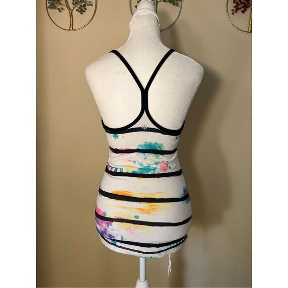 Lululemon Splatter Stripe Black White Multi Power Y Tank Top Size 4 - Picture 2 of 6